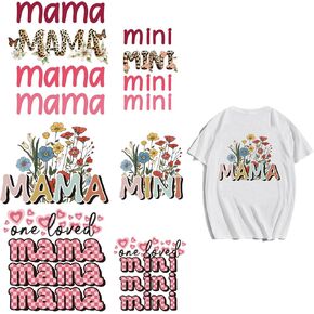 arricraft 6 Sheets Mama Mini Iron on Decals Patches, Leopard Heart Flower Iron on Stickers PET Washable Heat Transfer Sticker for DIY T Shirt Jacket Mother's Day Decor, 5.9inch 8.6inch(15cm 22cm) long