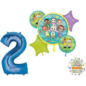 Anagram Cocomelon Boy 2nd Birthday Party Supplies Foil Balloon Bouquet Decorations