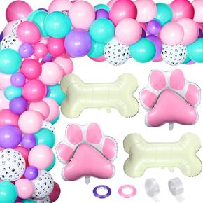Civaner 164 Pcs Paw Printed Balloon Garland Kit, Dog Paw Balloons Colorful Latex Balloons with Dog Paw Bone Shaped Aluminum Foil Balloons Birthday Party Decorations(Fresh Colors)