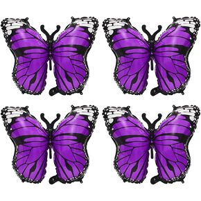 Blue Lovely 28 Inches Party Butterfly Balloon Kit, 4 Piece Aluminum Foil Mylar Helium Butterfly Balloons for Butterfly Themed Party, Wedding, Birthday, Baby Shower, Party Decoration Supplies