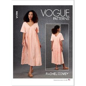 Vogue Misses' V-Neck Dropped Shoulder Midi Dress, Code V1799 Sewing Pattern Kit, Sizes L-XXL, Multicolor