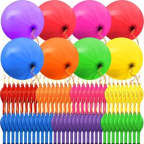 Chivao 150 Pcs Punch Balloons Assorted Colors Punching Balloons Party Neon Heavy Duty Bouncy Balls with Rubber Band Handle for Birthday Wedding Graduation Pool Party Supplies