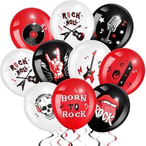Aoriher 54 Pcs Rock and Roll Party Decor 12 Inch Born to Rock Latex Balloons Music Theme Band Favors for Holiday 70s 80s 90s Band Bar Music Themed Birthday Party Supplies