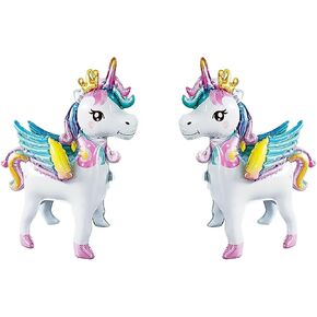 Standing Unicorn foil Balloon, 3D Magical Crown Wings Unicorn Party Balloons, Girls Birthday Wedding Baby Shower Decorations Party Supplies (25inch 2PCS)