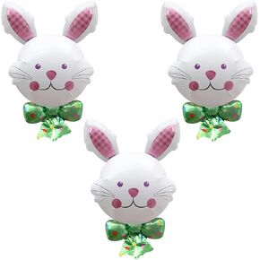 Soochat Easter Bunny Head Balloons Rabbit Foil Mylar Balloons for Easter Birthday Party Baby Shower Decorations Supplies 3 Pcs