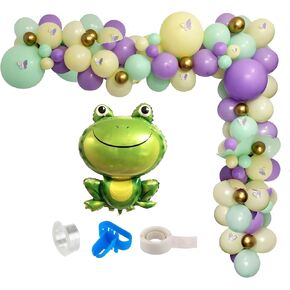 Princess Balloons Garland, Princess and the Frog Birthday Balloon Arch Kit with Large Green Frog Mylar Foil Balloons for Girl’s Birthday Baby Shower, Princess Theme Party,Garden Party Supplies