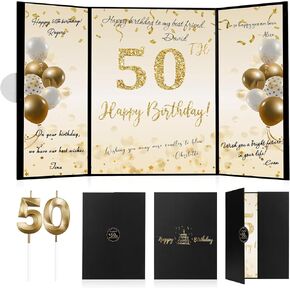 50th Birthday Decorations Black Gold Guest Book 50th Birthday Gifts for Men Birthday Gifts for Women 50th Birthday Party Supplies Signature Board 50 Years Old Happy Birthday Decorations Signing Card