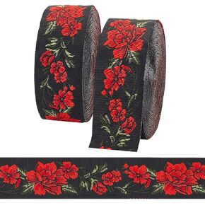 PH PandaHall 14.87 Yards Floral Embroidered Ribbon 1.3 Inch Vintage Jacquard Ribbon, Woven Trim Fabric Sewing Ribbon Embroidery Lace Rabbon for Clothing Decoration Gift Wrapping, 2 Rolls