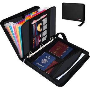 Fireproof Document Organizer, Important Binder Organizer with Expanding File Folder & Zipper, Folio Document with Life Book Storage and 12 Colorful Multi Pockets