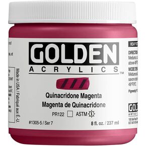 Heavy Body Acrylics by GOLDEN, Quinacridone Magenta, 8 fl. oz. Jar, Professional Acrylic Paint, Transparent