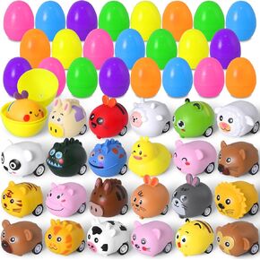 24 pcs Animals Pull Back Cars, Prefilled Easter Eggs Toys for Kids Mini Vehicles Toy Small Racing Vehicles Set, Carnival Prizes Goodie Bag Stuffers Party Favors Exchange Gifts for Boys Girls