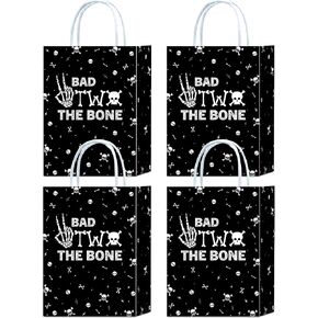 16 Pieces Bad Two The Bone 2nd Birthday Party Favors Bags,Bone Skull Second Birthday Gift Snacks Treat Candy Party Favors Bags with Handles for Girls Boys