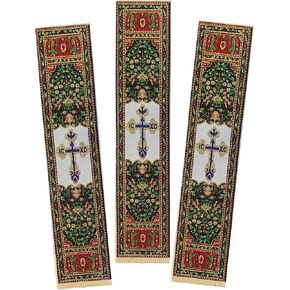 Needzo Tapestry Bookmarks Three Bar Cross Ic Xc - Set of 3 Cloth Book Markers, 9 inch, Black Red Green Gold