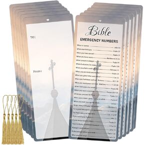 Bible Emergency Numbers Bookmark Christian Bookmark Card with Tassels Bible Verse Cross Inspirational Book Marks for Churches Sunday School Prayer Reading Rewards 50 PCS