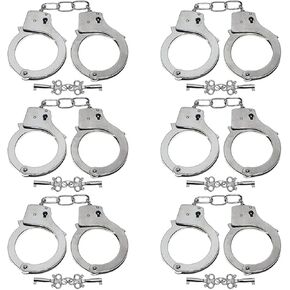 Heavy Duty Toy Metal Handcuffs with Keys - 6 PACK Stainless Steel Bulk Fake Hand Cuffs Accessories Supplies Party Favors