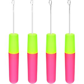 Oruola 4pcs الكروشيه إبر للشعر ، خطاف الكروشيه بحجم الشعر ، خطاف الكروشيه المجدل للشعر ، خطاف الكروشيه المعدني مع مقبض البلاستي