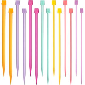 14 Pcs Knitting Needle, 4mm 5mm 6mm 7mm 8mm 9mm 10mm Straight Pins Knitting Needle Colourful Single Pointed Plastic Needle Set for Knitting Sweater Scarf