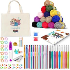 مجموعة Momotoys Crochet Kit للمبتدئين ، خطاف الكروشيه مع مجموعة خيوط ، مجموعة من الكروشيه ، 58 ٪ مع كتاب الكروشيه وحقائب ، مجموعات الكروشيه للبالغين المبتدئين ، والملحقات واللوازم الكروشيه