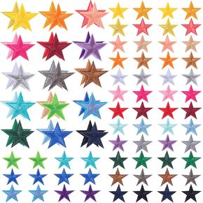 PAGOW 90 Pcs Star Iron on Patch, 1 Inch Sew on Star Embroidered Patches, Iron on Patches Embellishments for Clothes, Hats, Jackets, Backpacks, Star Decor, Appliques Decoration (30 Colors, 1")