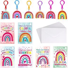 ceiba tree 30 Pack Valentines Day Gifts Cards with Rainbow Key Chain Valentine Exchange Gift Classroom School Party Favor Toys
