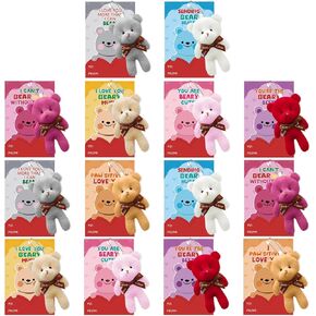 NBDIB 14PCS Plush Bears مع 14 بطاقات هدايا يوم عيد الحب للأطفال ، والحيوانات المصغرة بألعاب كبيرة لصالح الحفلات ، وسلاسل المفاتيح الدب الفخمة للأطفال فالنتين فالينتينز للهدية جوائز الفصول الدراسية
