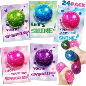 Valentines Day Cards for Kids, 24 Pack Stretchy Ball with Cute Valentine's Cards, Balls Toys Bulk for Valentine Party Favors for Boys & Girls, Kids Exchange Valentine's Gifts