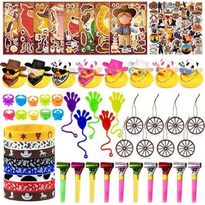 HAVAGDTM 139 PCS Western Cowboy Party Favors with Stickers Silicone Bracelets Mini Duck Bulk Party Favors for Birthday Class Prizes Great Goodie Bag Fillers Party Favor Supplies