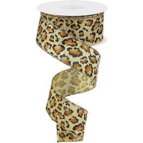 Metallic Leopard Animal Print Wired Ribbon for Bows, Crafts, Wreaths and Decorations (Gold, Black, Rust, 1.5 Inch)