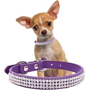 Purple Glitter Dog Collar for Small Dogs, Fancy Bling Diamond Rhinestone Cats Collar Crystal Jeweled Girl Puppy Collars for XXS Xs Small Medium Breed Female Pet Dogs Kitten, S
