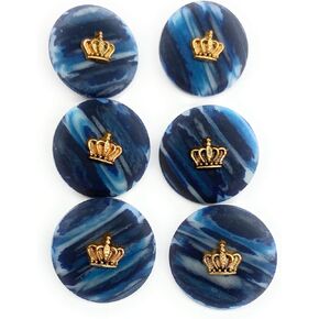 Katz Trimming / Trims Unlimited 6 Navy Blue Buttons W/Gold Crown Center Buttons Set for Coats,Blazer and Sport Coats,7/8inchinch- (22mm)