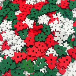 Wepetyo 300 pcs 18mm Wooden Buttons,Wooden Christmas Tree Buttons,Wooden Snowflake Buttons,Mixed Color Style for DIY Sewing Crafts,Christmas Gifts