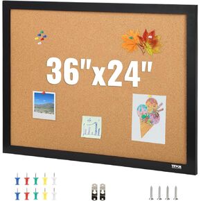 VEVOR Cork Board for Office, 36" x 24" Bulletin Board for Wall, Vision Board Push Pin Board with Framed for Office Home and School