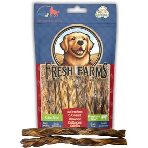 Braided Collagen Sticks for Dogs 6 Pack - 12 Inches Long-Lasting Alternative to Bully Sticks, Rawhide-Free Collagen Chews w/Chondroitin & Glucosamine for Joint Support & Dental Health
