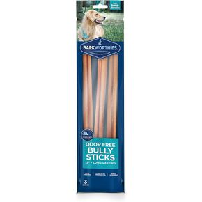 Barkworthies Odorfree 12 "Bully Stick Dog Treats (3 مضغ)