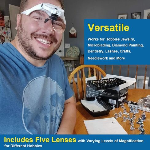 مكبر نظارات مع الضوء للعمل الوثيق ، قابلة لإعادة الشحن واليدين مجهز تشيك رئيس ، Optivisor للمجوهرات ، الرموش ، إصلاح الساعات أو غرزة المتقاطع in Kuwait