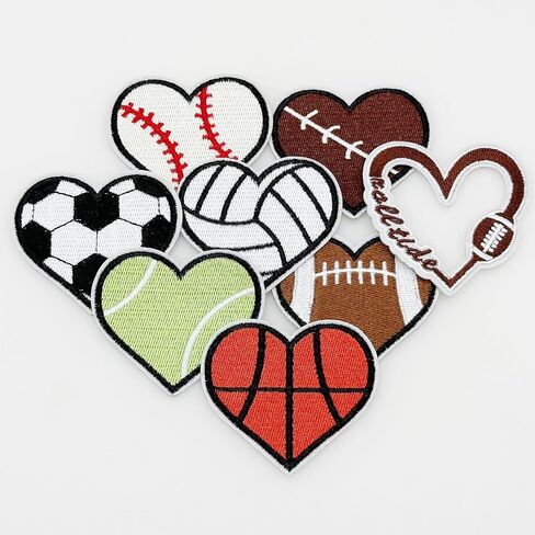 8 PCS Heart Shape Sew on Patches Ball Sports Style Iron on Patches Embroidered Appliques Sticker Patches for Clothes Dress Hat Jeans in Saudi Arabia