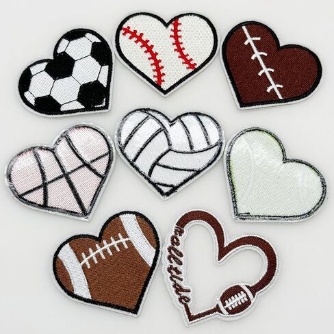 8 PCS Heart Shape Sew on Patches Ball Sports Style Iron on Patches Embroidered Appliques Sticker Patches for Clothes Dress Hat Jeans in Saudi Arabia