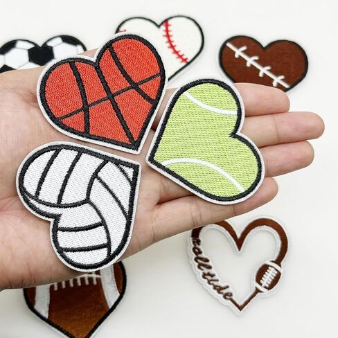 8 PCS Heart Shape Sew on Patches Ball Sports Style Iron on Patches Embroidered Appliques Sticker Patches for Clothes Dress Hat Jeans in Saudi Arabia