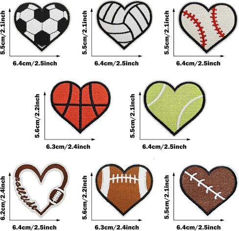 8 PCS Heart Shape Sew on Patches Ball Sports Style Iron on Patches Embroidered Appliques Sticker Patches for Clothes Dress Hat Jeans in Saudi Arabia