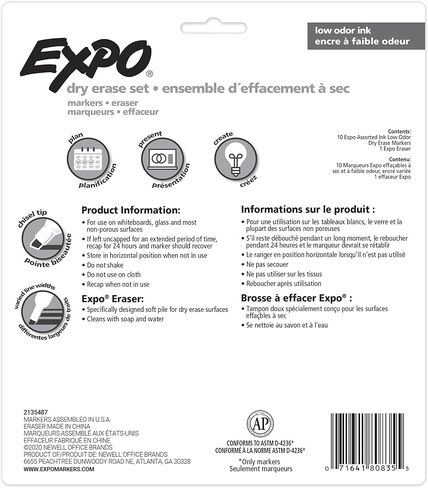 EXPO Low Odor Dry Erase Marker Starter Set with White Board Eraser, Chisel Tip Dry Erase Markers, Assorted Colors, 11-Piece Set in Saudi Arabia