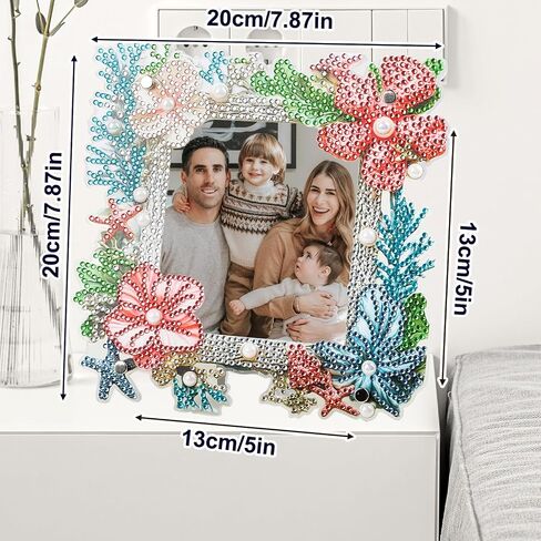 AIRDEA 5D Diamond Art Painting Desktop Photo Frame Ornament,Special Shape Diamond Painting Frame Kits for Adults,8x8in/20x20cm,Corals Starfish in Saudi Arabia