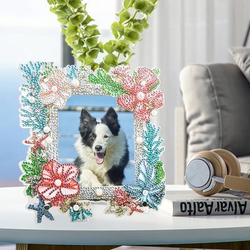 AIRDEA 5D Diamond Art Painting Desktop Photo Frame Ornament,Special Shape Diamond Painting Frame Kits for Adults,8x8in/20x20cm,Corals Starfish in Saudi Arabia