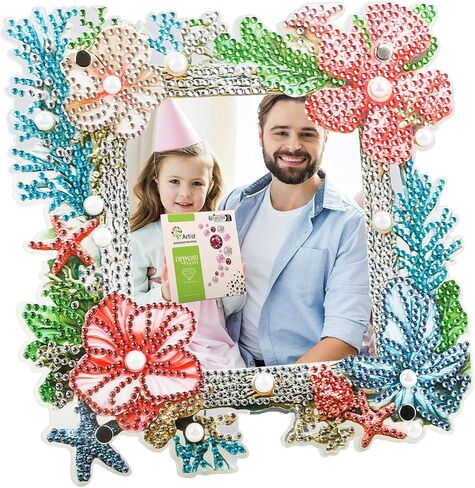 AIRDEA 5D Diamond Art Painting Desktop Photo Frame Ornament,Special Shape Diamond Painting Frame Kits for Adults,8x8in/20x20cm,Corals Starfish in Saudi Arabia