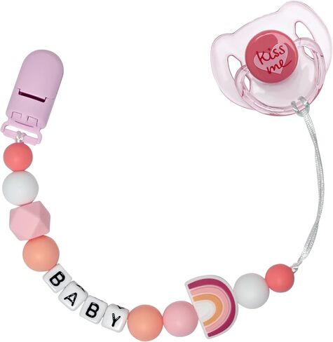 Pacifier Clip Chain with Magnetic Pacifier for Reborn Baby Dolls Feeding Toy Accessories for Kids Gift (Purple Flower + Rainbow Clip Chain) in Saudi Arabia