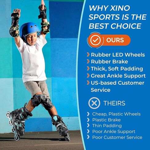 Xino Sports Kids Inline Skates for Girls & Boys - Adjustable Skates with LED Illuminating Light Up Wheels - Youth Skates for Indoors & Outdoors in Kuwait