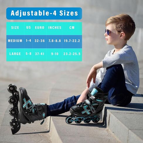 Xino Sports Kids Inline Skates for Girls & Boys - Adjustable Skates with LED Illuminating Light Up Wheels - Youth Skates for Indoors & Outdoors in Kuwait
