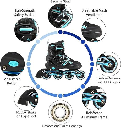 Xino Sports Kids Inline Skates for Girls & Boys - Adjustable Skates with LED Illuminating Light Up Wheels - Youth Skates for Indoors & Outdoors in Kuwait