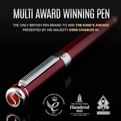 Scriveiner Luxury Fountain Pen - Stunning Black Lacquer Pen, 24K Gold Finish, Schmidt 18K Gilded Nib (Medium), Converter, Best Pen Gift Set for Men & Women, Professional, Executive, Office, Nice Pens in Saudi Arabia