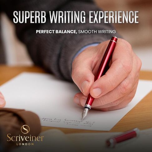 Scriveiner Luxury Fountain Pen - Stunning Black Lacquer Pen, 24K Gold Finish, Schmidt 18K Gilded Nib (Medium), Converter, Best Pen Gift Set for Men & Women, Professional, Executive, Office, Nice Pens in Saudi Arabia