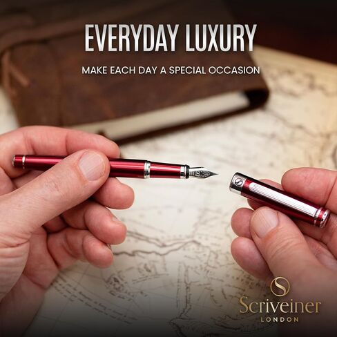 Scriveiner Luxury Fountain Pen - Stunning Black Lacquer Pen, 24K Gold Finish, Schmidt 18K Gilded Nib (Medium), Converter, Best Pen Gift Set for Men & Women, Professional, Executive, Office, Nice Pens in Saudi Arabia